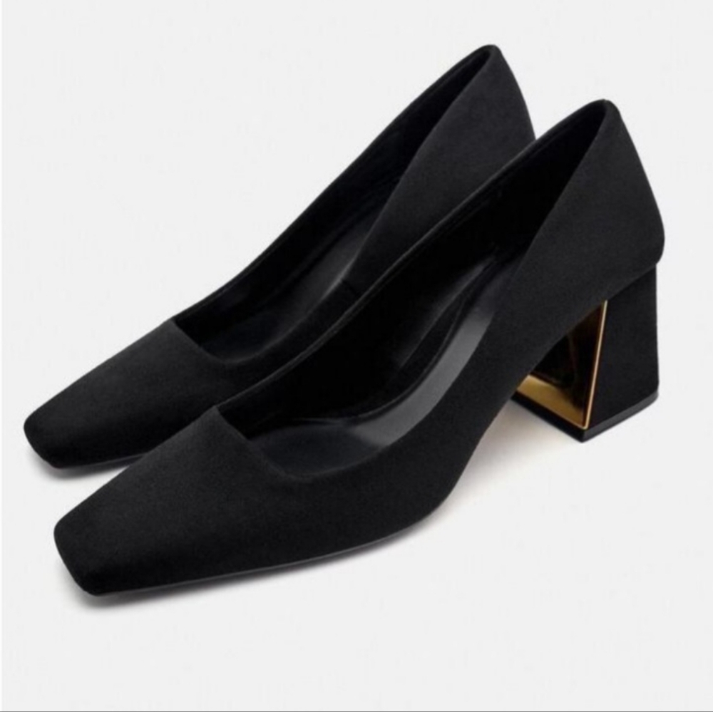 Zara Black Heels with Gold Accent